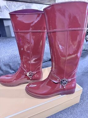 Michael Kors Glossy Burgundy Over-the-Knee Riding Boots
